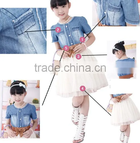Baby Girl's Kids Children Fashion Princess Denim And Tulle Stitching Bow Dress Skirt With Belt 3-8Y SV001489 photo-6