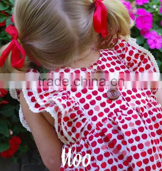 Apple Printed Lace Ruffles Sleeves Girls Party Dresses Best Selling Products 2017 In USA photo-4
