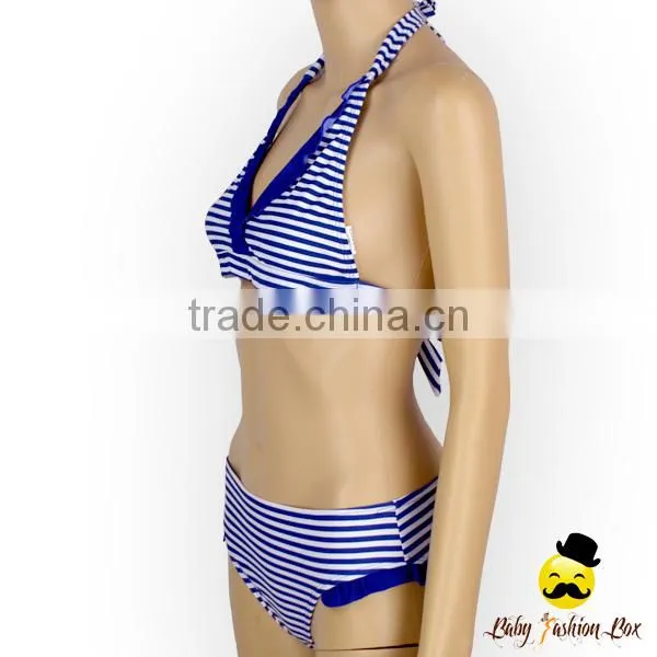 Remake Photo Props Blue Striped Halter Little Girl 2pcs Separable Swimwear Type Suit Set Teen Girl Bikini photo-3