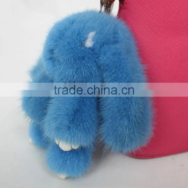 Myfur New Blue Real Copenhagen Mink Fur Rabbit Keychain Cheap Factory Price Car Accessory Keychain photo-3