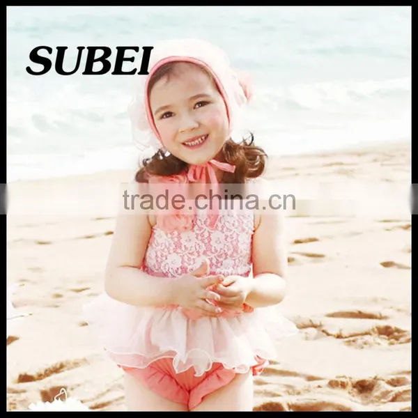 The New Children's Swimwear Girls Lace Flowers Swimwear Three-piece Swimsuit With Swimming Cap photo-3