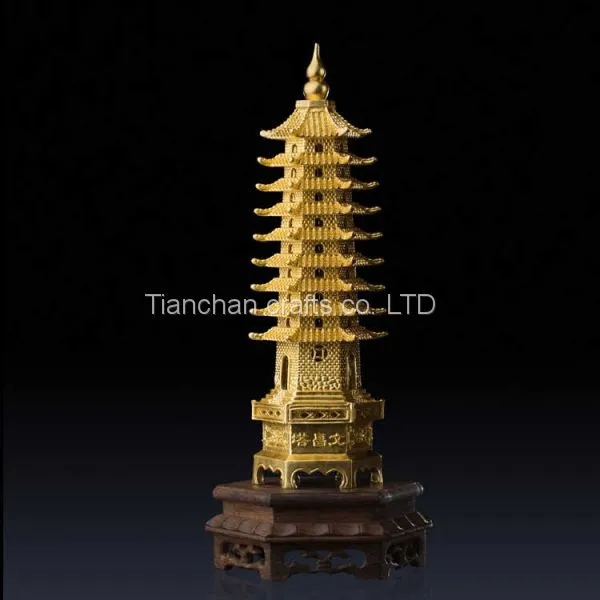 This Wen Chang Pagoda for Fengshui Was Molded Using Lost-Wax Method and 24k Gold Leaf Finish photo-2