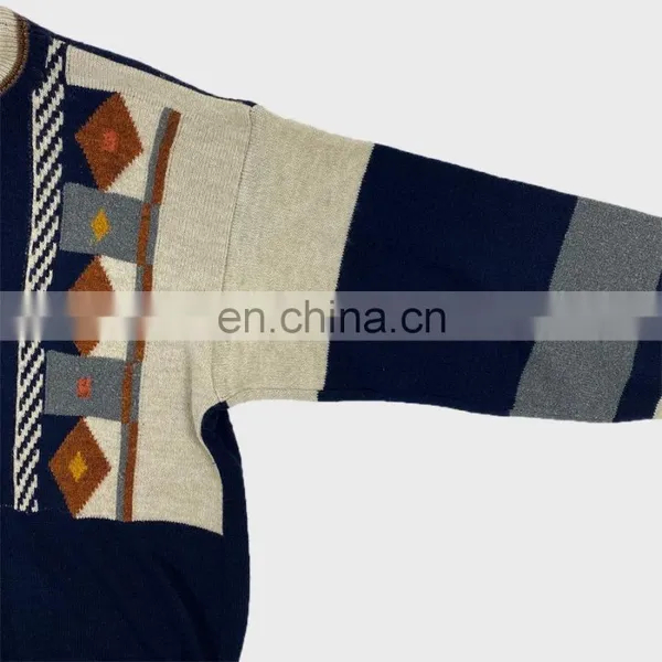 DiZNEW Wholesale Vintage Mens Crewneck Patterned Knit Sweater photo-2