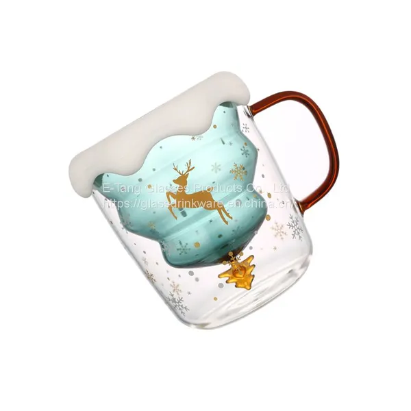 Christmas Tree Shape Double Layer Glass Coffee Cup Double Wall Glass Cup For Christmas Gift photo-2
