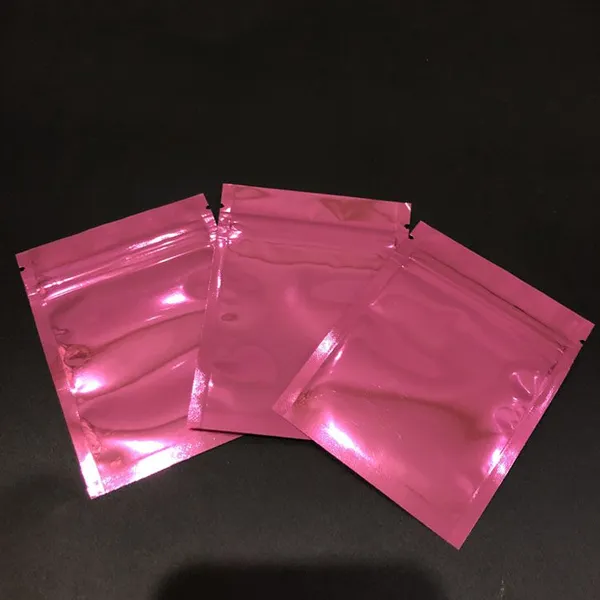 Custom Printed Aluminum Foil Zipper Flat Barrier Pouches/ 3 Side Seal Flat Pouch Pink Zip Bag