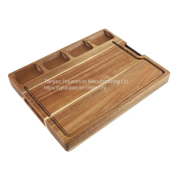 Large Acacia Wood Cutting Board For Kitchen With 3 Built-In Compartments and Juice Grooves Heavy Duty Butcher Chopping Board photo-2