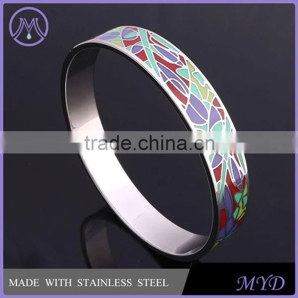 Fashion Ladies Hand Color Enamel Pattern Stainless Steel Bangle photo-3