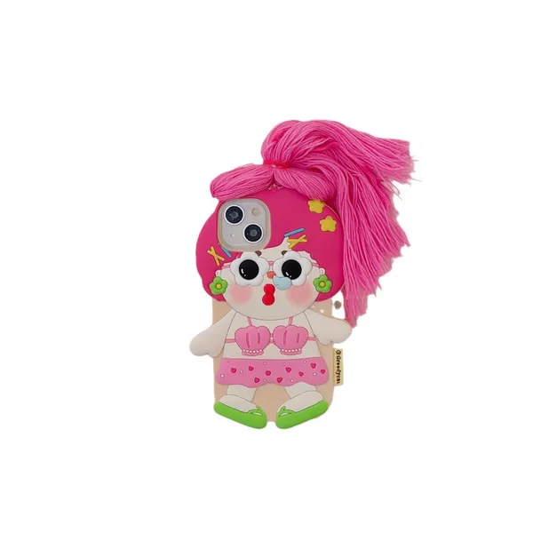 Cartoon Ugly Girl Pigtails Silicon Protective Shockproof Mobile Phone Accessories Cover Case For IPhone 11 12 13 14 15 Pro Max photo-5