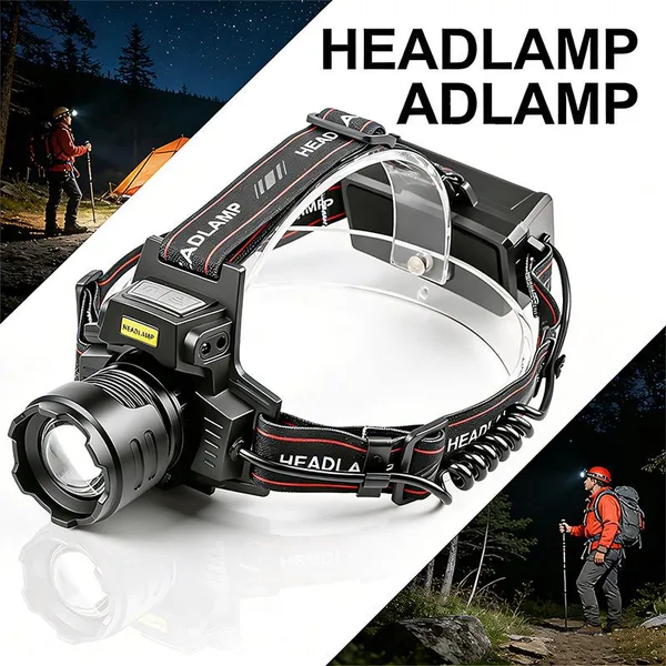 Wholesale Dual Color White Laser Headlamp With Battery Backpack Rear Warning Light Motion Sensor Power Bank Rechargeable Outdoor Head Torch photo-3