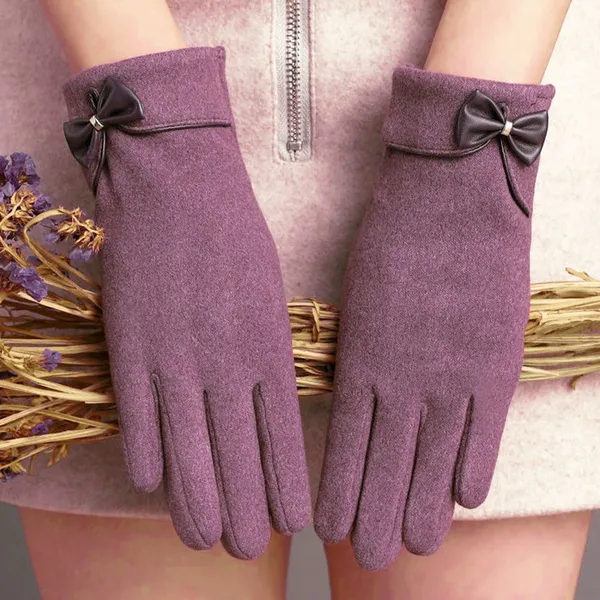 Women Winter Touch Screen Gloves Bow Decor Warm Driving Daily Gloves Multiple Colors Available In Stock photo-4