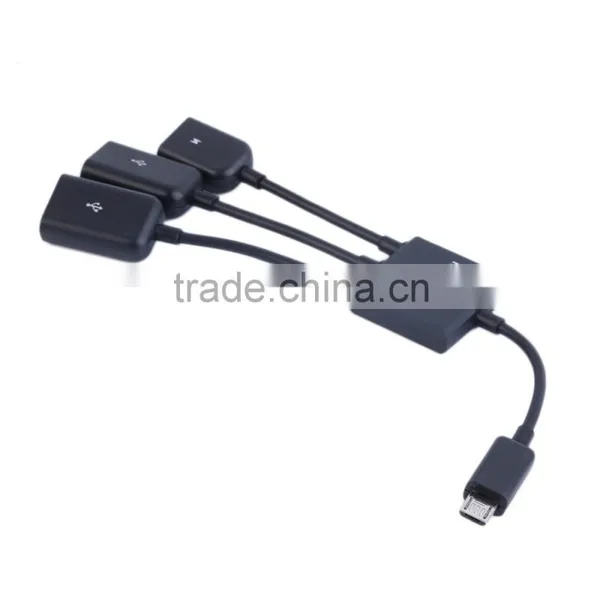 3 in 1 Micro USB HUB Male to Female Double USB 2.0 Host OTG Adapter Cable Converter Extender Universal For Mobile Phones Black photo-4