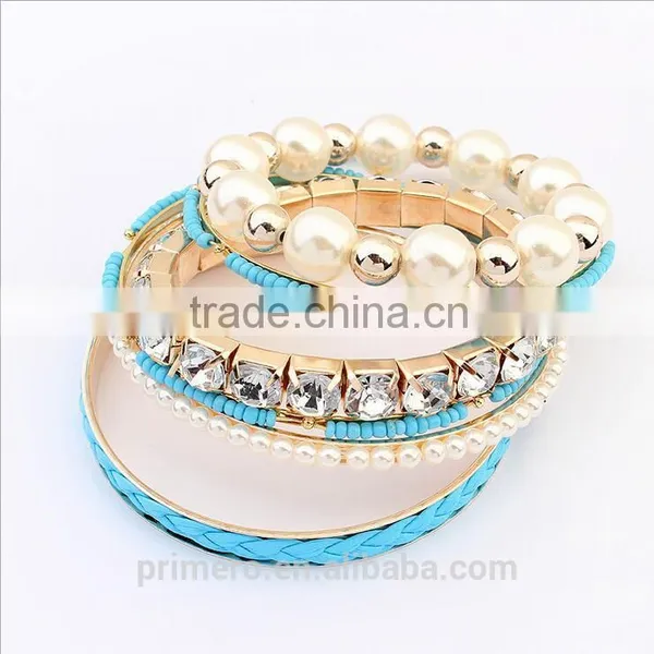 Multilayer Pearl Glass Rhinestone Beaded Twist Leather Bracelet& Bangle Jewelry photo-6