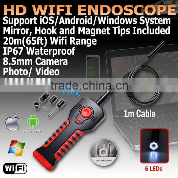Borescope Endoscope 8.5mm Camera 6 LED 1m Tube WIFI HD Inspection Camera photo-2