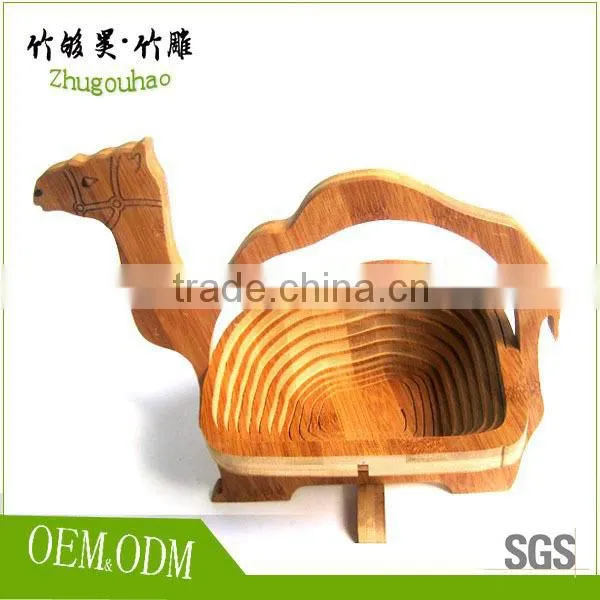 100% Bamboo Made Apple Shape Folding Fruit Basket photo-6