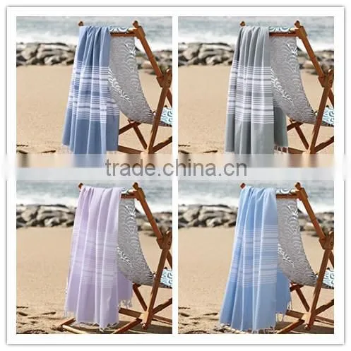 Dark Bule and White Stripe Cotton Beach /with Fringe Beach Towel/ Beachtowel photo-4