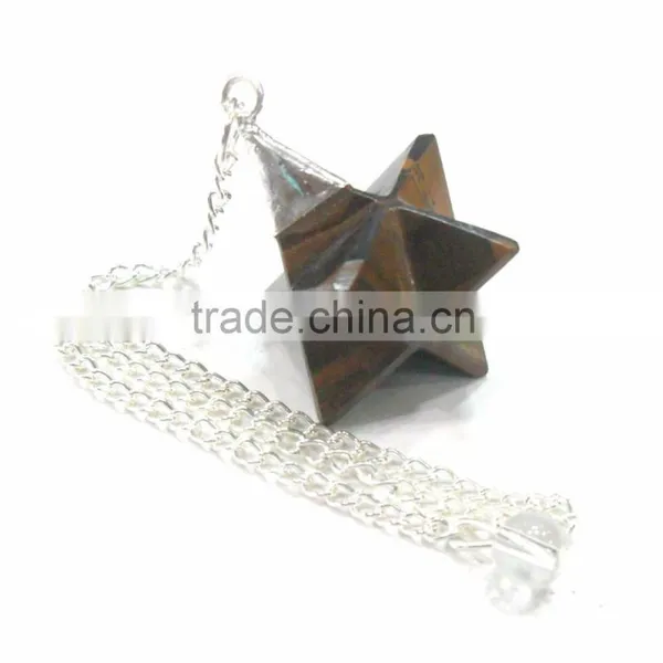Tiger Eye Merkaba Star Metal Cap Pendulum : Wholesale Merkaba Pendulum
