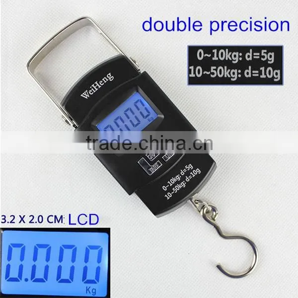 50kg Double Precision Black Electronic Luggage Scale Belt/hook Blue Backlight Lcd photo-6
