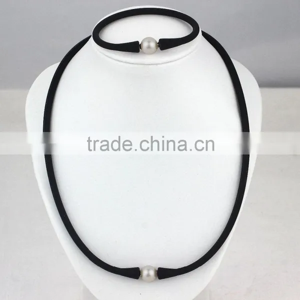 10mm AAA White Elestic Leather Round Real Culture Pearl Jewelry Set photo-3