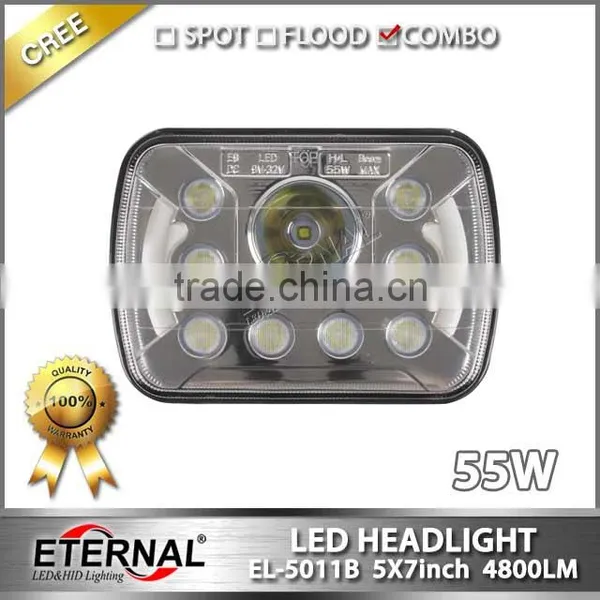 5x7in 55W Sealed Beam Led Headlightsealed Dual Beam With Halo Ring H4 Plug for Automotive Jeep off Road 4x4 Racing Vehicles