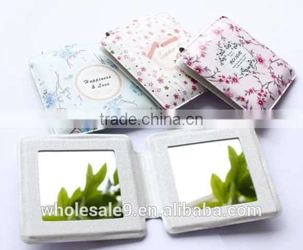 Pu Leather Cosmetic Mirror With Flowers photo-3