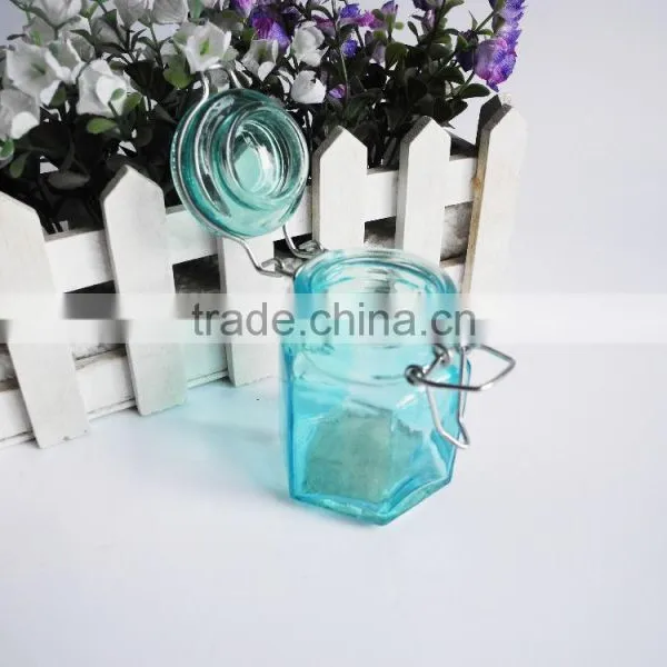 Kitchen Utensils Mini Hexagon Glass Cruet Bottle With Metal Latch Top Lid photo-2