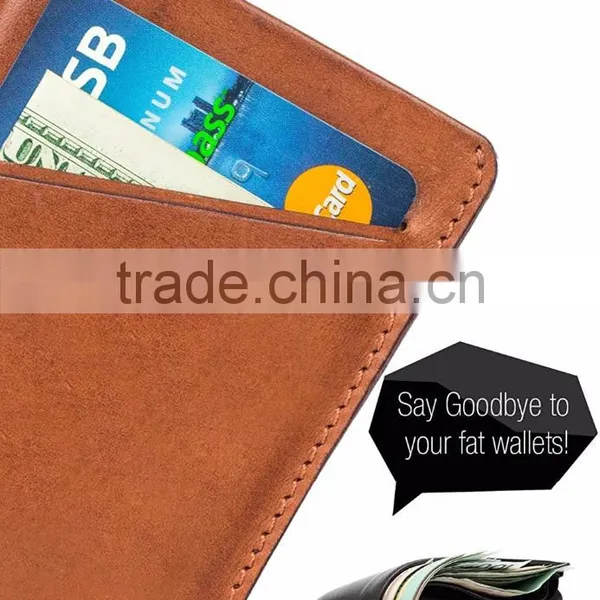 Real Leather Slim Front Pocket Minimalist Wallet Money Clip Card Holder photo-3