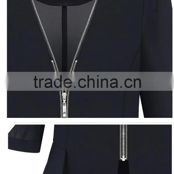 Lady Clothing Garment Manufacturer Slim Fit Ruffle Hem Chiffon Front Zipper Women Autumn Jacket 2015 photo-4