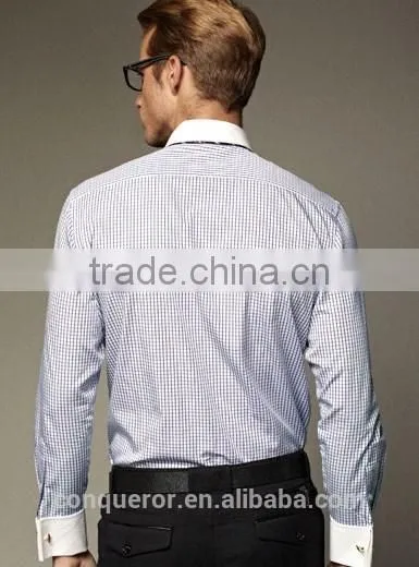 New Design Small Checked Blends Cotton Men Shirt SL0068 photo-2