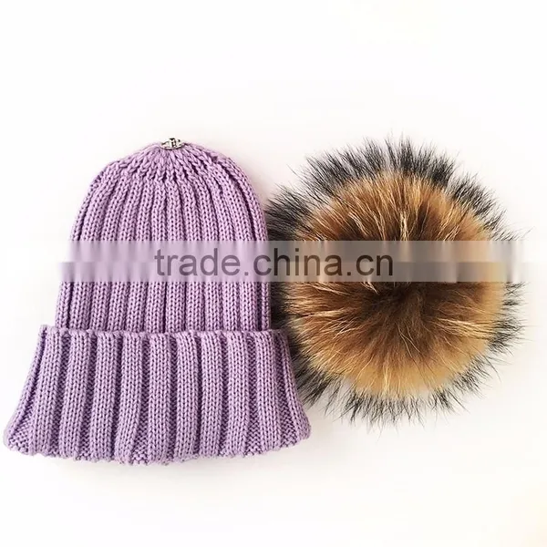 Myfur Cute Lavender Real Raccoon Fur Ball Flip Up Brim Hat photo-3