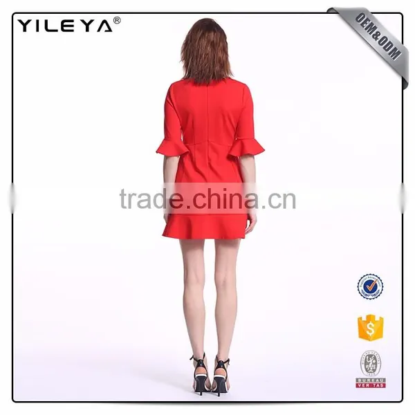 Customizable Short Slim Waist Red Ruffle Dress photo-6