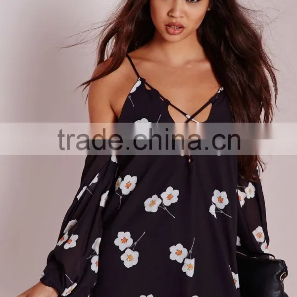New Summer Collection Wholesale Floral Printing High Quality Chiffon Style Blouse photo-2