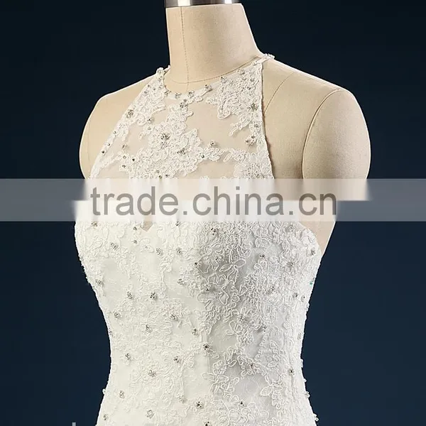 2017 A-line High Neck Sleeveless Floor-length Lace Wedding Gowns AS41101 photo-3