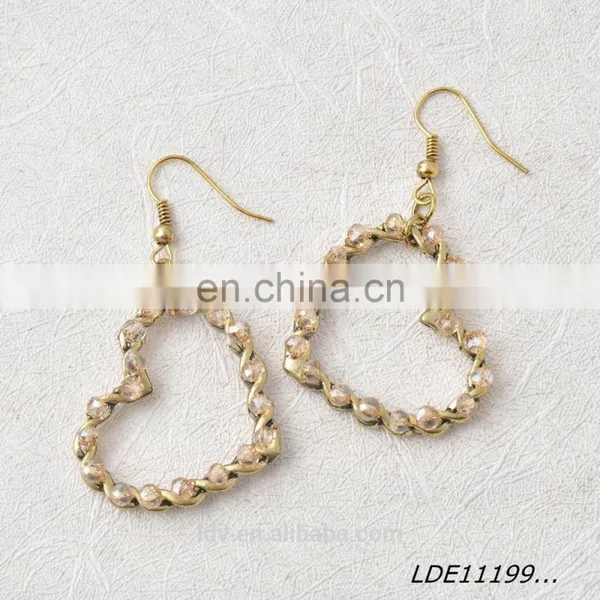 Lastest Design Antique Gold Wire-wound Heart Drop Earing Handmade Beaded Earring photo-4