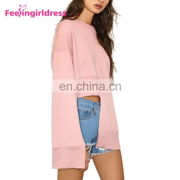 Low Moq Fashion Long Sleeve Women Solid Blank Crew Neck Plain Sweatshirt photo-4