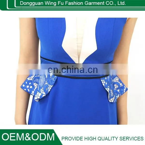 New Fashion Summer Sleeveless Vest Mini Banquet Skirt Lace Stitching Royalblue Skirt photo-3