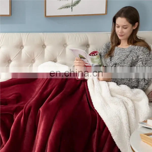 Manufacturer Red Soft Swaddle 100% Microfiber Sherpa Blanket For Winter Fleece photo-3