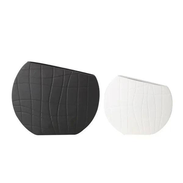 Flat Black And White Stripes Simple Art Style Ceramic Vase, Creative Design Home Decoration photo-5
