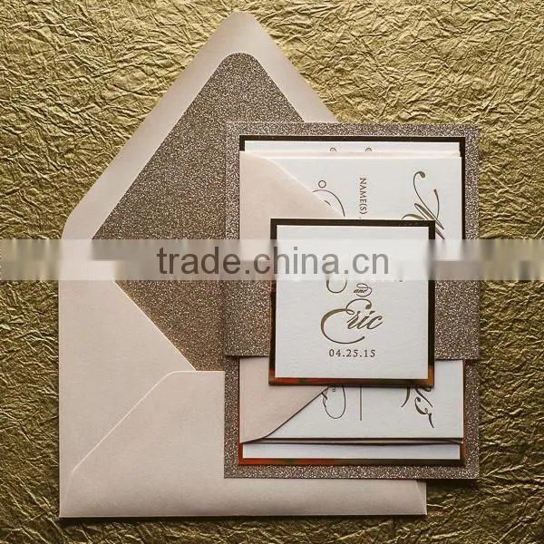 2016 Fancy Ornate Package Die Cut Blush and Gold Glitter Letterpress Wedding Invitation Quality Choice photo-4