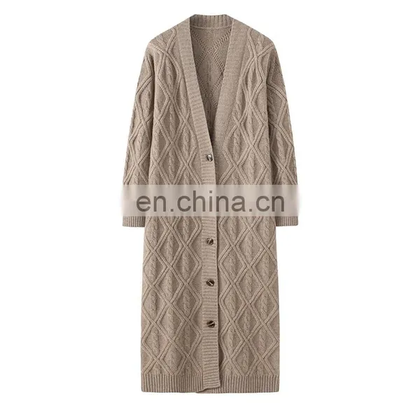 New Arrival Winter Women's X-Long Cardigan Pure Cashmere Chunky Knit Sweater Button Decoration V-Neck Collar Streetwear Style photo-6