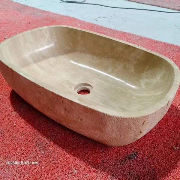 Natural Modern Travertine Marble Stone Rectangle Shape Polished Countertop Hand Wash Sink Custom Size for Bathroom Hotel Villa photo-5