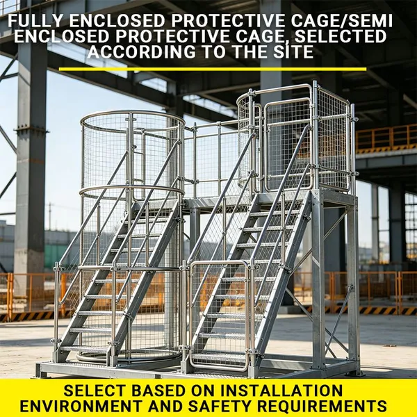 Escada Vertical de Gaiola em Aço Galvanizado de Alta Capacidade de Carga, Robusta para Manutenção Industrial e Escalada