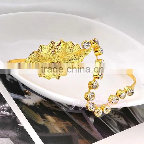 Fashion Expandable Leaf Shape Cuff Fake Gold Charm Crystal Bead Girls Latest Bangles photo-5