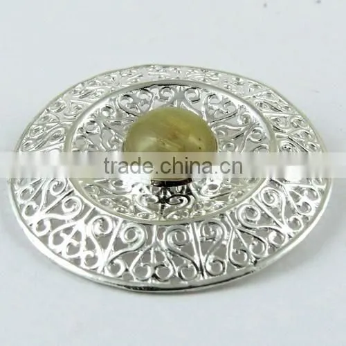 Beautiful Golden Rutile Pendant, Indian Jewelry Manufacturer, Silver Jewelry Exporter photo-2
