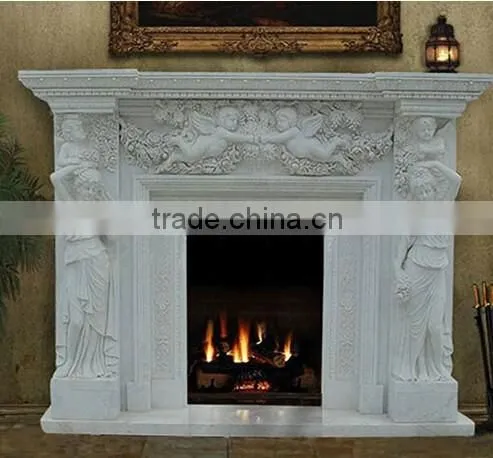Carved Stone Angel Sculpture Fireplace Surround