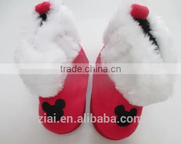 Red Faux Suede Baby Shoes White Fur Lovely Baby Boots photo-2