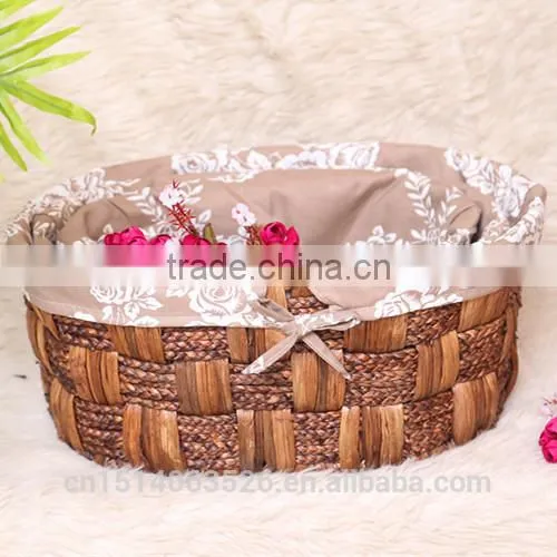 Set of 3 Maize and Water Hyacinth Weaved Storage Baskets With Lining