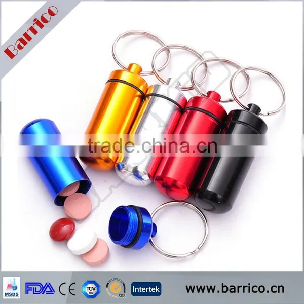 wholesale aluminum alloy colorful promotional pill container keychain