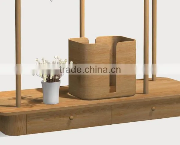 Modern Fashion Solid Wood Clothes Tree Stand Coat Racks With Drawer photo-2
