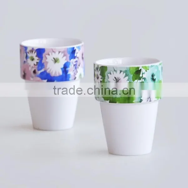 Set of 2 Stackable Coffee Cups, Porcelain With Decal Printing photo-2