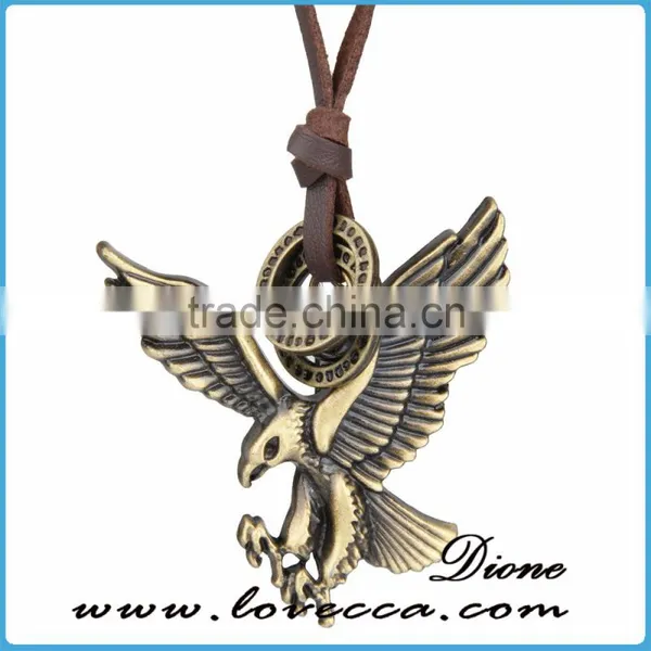 Newest Adjustable Bronze Tone Vintage Leather Pendant Necklace photo-5